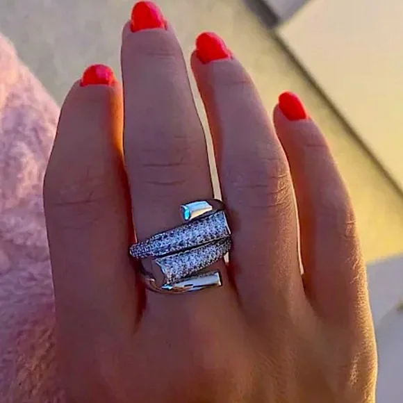 White Gold Micro Zircon Statement Ring - Picture 9 of 11